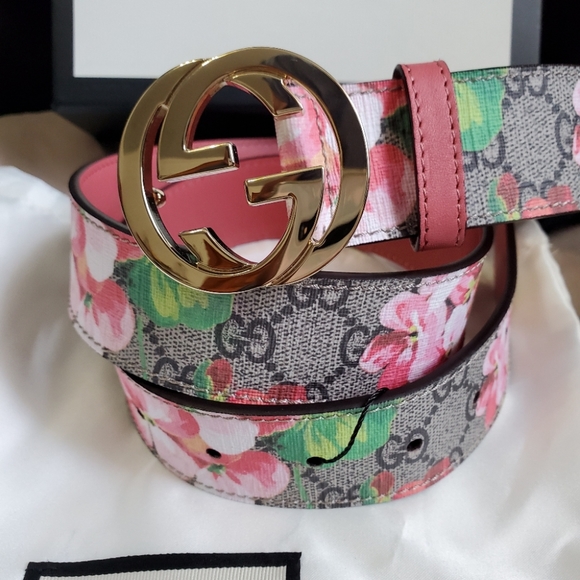 GG Blooms Pink Floral Blossom Belt Gold Buckle - Picture 2 of 8